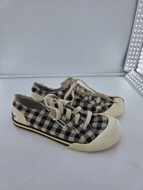 Rocket Dogs Black and Beige Plaid Low-Top Canvas Sneakers